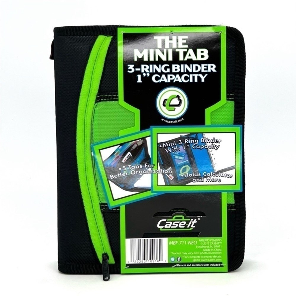 Case-It “The Mini Tab” Three Ring Zip Binder Green Black A3 5.5x8.5 80s New NWT